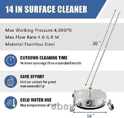 14 Pressure Washer Surface Cleaner with 4 Wheels, Stainless Steel Housing Plugs