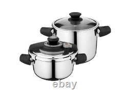 4Pc Stainless Steel Pressure Cooker Set 7.4Qt & 4.2Qt Interchangeable Cover