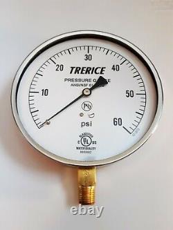 4.5 Stainless Steel Pressure Gauge, Lot of (10) 1/4 NPT Trerice 0-60 PSI