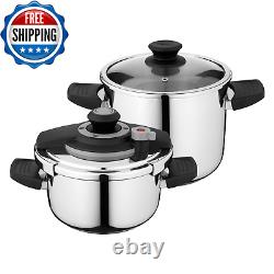 4 Pieces 18/10 Stainless Steel Pressure Cooker Set 7.4Qt & 4.2Qt Kitchen Cooking