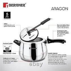 BERGNER Aragon Stainless Steel Induction Pressure Cooker, 6.5 Ltr- Free Postage
