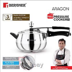 Bergner 5 Ltr Stainless Steel Pressure Cooker With Inner Lid, Induction Base