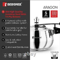 Bergner 6.5 Ltr Stainless Steel Pressure Cooker With Inner Lid, Induction Base
