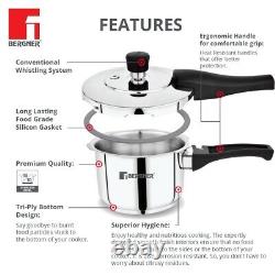 Bergner Pura Stainless Steel Pressure Cooker And Outer Lid, 5 Ltr- Free Shipping