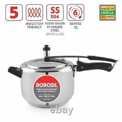 Borosil Presto Stainless Steel Pressure Cooker 5 Litres With One Extra Gasket
