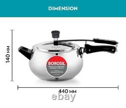 Borosil Stainless Steel Pronto 5 Liter Pressure Cooker Induction Base Free Ship