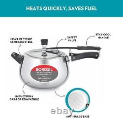Borosil Stainless Steel Pronto 6.5 Ltr Pressure Cooker Induction Base Free Ship