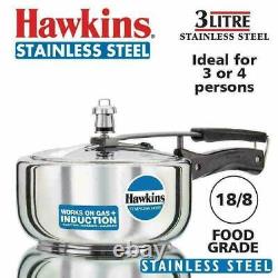 Hawkins B60 Stainless Steel Wide Pressure Cooker, 3 Litres, Silver, Induction