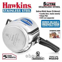Hawkins Food-Grade Superior Stainless Steel Pressure Cooker, 5 Litres, Silver