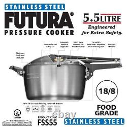 Hawkins Futura Stainless Steel 5.5 Litre Induction Base Pressure Cooker, FSS55