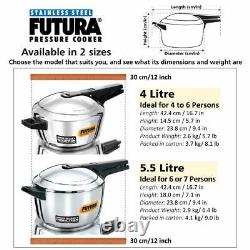 Hawkins Futura Stainless Steel Induction Compatible Pressure Cooker, 4 Litre