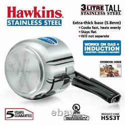 Hawkins Induction Compatible Pressure Cooker 3 Ltr Stainless Steel Pack of 1
