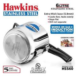 Hawkins Pressure Cooker Stainless Steel Induction Base Cooker 2/3/4/5/6/8 Litre