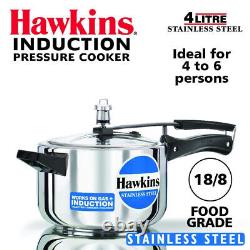 Hawkins Stainless Steel 4 Ltr Pressure Cooker Gas/Induction Compatible Cookware
