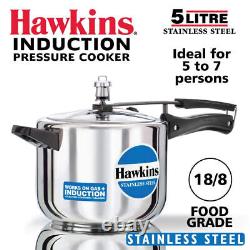 Hawkins Stainless Steel 5 L Pressure Cooker Induction Base Fast Cooking Cookware