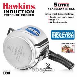 Hawkins Stainless Steel 5 Ltr Pressure Cooker Induction Compatible Fast Cooking