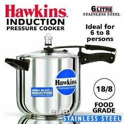 Hawkins Stainless Steel 6 L Pressure Cooker Induction Friendly 6-8 Persons HSS60