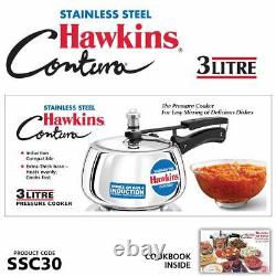 Hawkins Stainless Steel Contura Inner Lid Pressure Cooker, 3 Litre, Silver