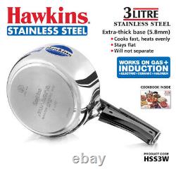 Hawkins Stainless Steel Wide / Tall Pressure Cooker, 3 Litres, Silver