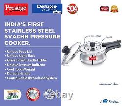 Prestige Deluxe Alpha Svachh Stainless Steel Pressure Cooker 1.5L With Glass Lid