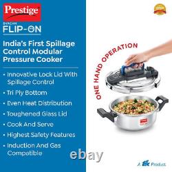 Prestige Flip-on 3 L Stainless Steel Pressure Cooker Spillage Control Wide Body