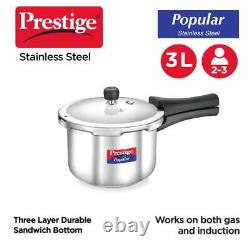 Prestige Popular Stainless Steel Pressure Cooker, 3 Litres, Silver Free Shipping