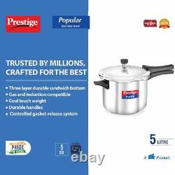 Prestige Stainless Steel Pressure Cooker Small Kitchen Appliances 5 Liter Silver