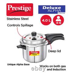 Silver Stainless Steel Pressure Cooker Deluxe Alpha 4L Outer Lid Durable Handles