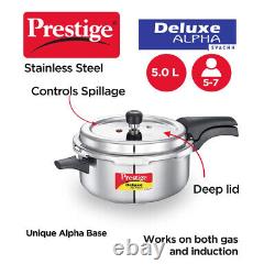 Stainless Steel Silver Pressure Cooker 5 L Deep Lid Spillage Control Outer Lid