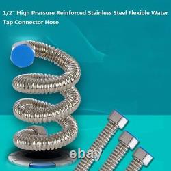 1/2 Tuyau de raccordement de robinet d'eau flexible en acier inoxydable renforcé haute pression