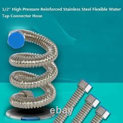 1/2 Tuyau flexible de raccordement pour robinet d'eau en acier inoxydable renforcé à haute pression