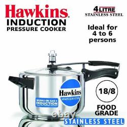 Hawkins Acier Inoxydable 4 Ltr Pression Cooker Induction Friendly Hss40