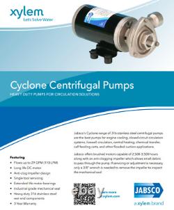 Pompe centrifuge haute pression en acier inoxydable JABSCO Cyclone 12V 21GPM pour vivier.